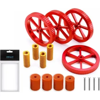 Červená sada vyrovnávacích kol, pružin a silikonových podložek pro stabilní a přesné uchycení vyhřívané podložky