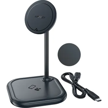 Bezdrátová nabíječka Acefast 15W Qi pro iPhone (s MagSafe) a Apple AirPods, stojan, magnetický držák, šedý (E6 šedý)