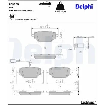 Brzdová destička Sada brzdových destiček, kotoučová brzda DELPHI LP3973