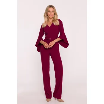 Dámský overall Dámský elegantní overal s volánovými rukávy, bordó barva, velikost 40 L