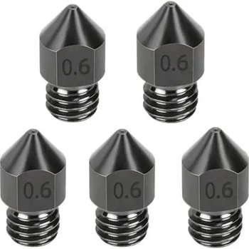 Sada 5 ks kalených ocelových trysek 0,6 mm M6 pro filament 1,75 mm Rychlý objemový 3D tisk Pevné trysky pro větší vrstvy