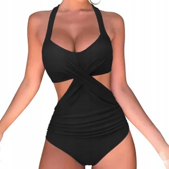 Dámské plavky ZEŠTÍHLUJÍCÍ ČERNÉ PLAVKY JEDNODÍLNÉ MONOKINI L 42