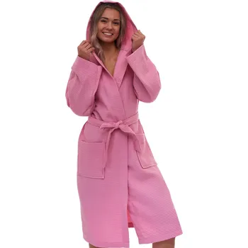 Dámský župan Dámský růžový župan ze silné piké bavlny s kapucí 1G0709 růžová xxl