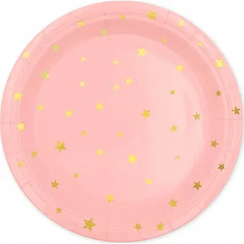 Party nádobí Talířky Růžové Zlaté Hvězdičky Narozeniny 23cm 6 Ks