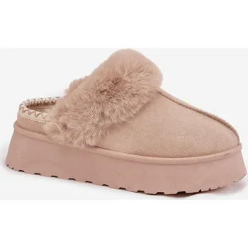 Dívčí obuv Dámské sněhule Querina na platformě s kožešinou a výšivkou – béžové Velikost: 40