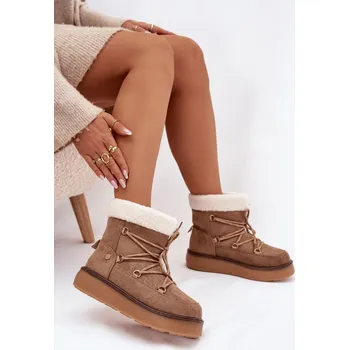 Dívčí sněhule Dámské sněhule na platformě se šněrováním – světle hnědé Roselya Velikost: 40