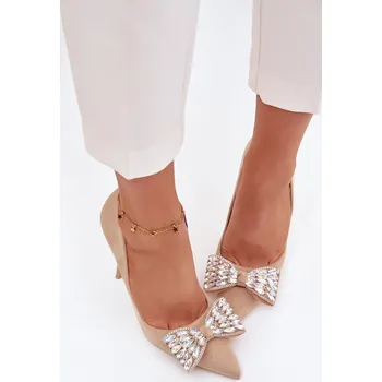 Dámské lodičky Lodičky s mašličkou a krystaly Béžové Marivine 36