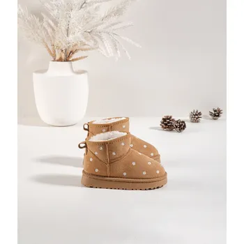 Dívčí sněhule Dětské sněhule zdobené květinami – camel Gracina Velikost: 36