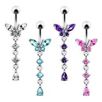 Piercing BP01302-P Stříbrný piercing do pupíku - motýlek - růžová