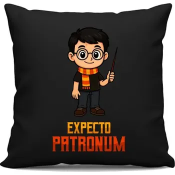 Žertovný předmět Expecto Patronum - Harry Potter - černý polštář s potiskem pro fanoušky série Harry Potter- Tričkový.cz