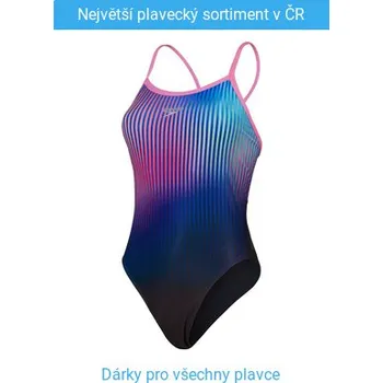 Dámské plavky Speedo Placement Digital Turnback One Piece Black/Kiki Pink/Picton Blue XS - UK30
