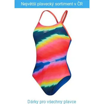 Dámské plavky Speedo Allover Fixed Crossback Blue/Pink XXL - UK40