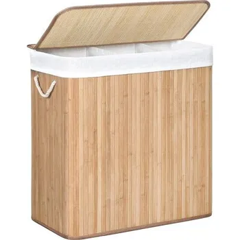 Velký koš na špinavé prádlo bambus hnědý 3 sekne 150 L do koupelny / ložnice