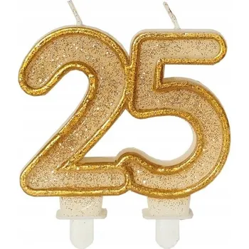 Dortová svíčka Narozeninová svíčka na dort s třpytkami číslice 25 zlatá