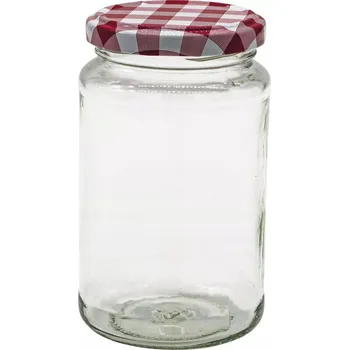 Sklenice Sada 6 ks zavařovacích sklenic 370 ml, víčko dekor káry