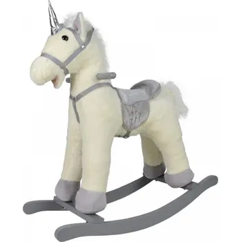 Houpací kůň Velký dětský houpací jednorožec s pohyblivými ústy a se zvuky stříbrný