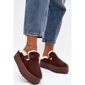 Dívčí obuv Dámské sněhule Jessina na platformě s kožešinou a sponou – čokoládové Velikost: 40