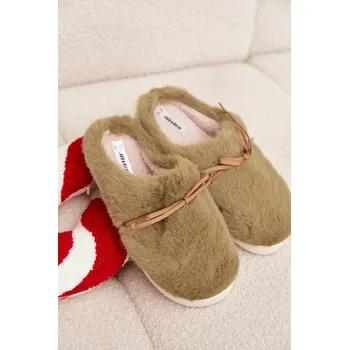 Dámské polobotky Dámské papuče s kožíškem a mašličkou – zelené Minella Velikost: 40/41