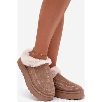 Dívčí sněhule Dámské sněhule na platformě s kožíškem a dekorativním prošíváním – tmavě béžové Arelina Velikost: 39