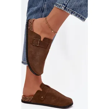 Dámské polobotky Dámské pantofle a chodaki na platformě s přezkou – hnědé Selio Velikost: 39