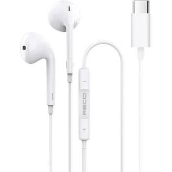 Sluchátka Drátová sluchátka Recci REP-L27 s konektorem USB-C - Bílá