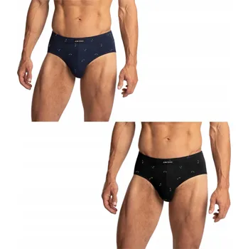 Slipy LAMA Pánské bavlněné slipy, barva ČERNÁ - NÁMOŘNICKÁ MODRÁ, velikost vel. M, 2 ks