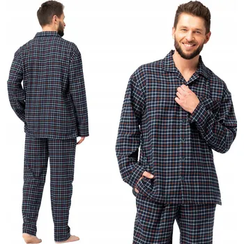 Pánské pyžamo KEY PÁNSKÉ FLANELOVÉ PYŽAMO MNS 480 B25 M TMAVĚ MODRÉ