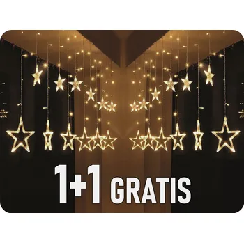 Vánoční dekorace LED vánoční závěs, hvězdy, šířka 1,8m, 77LED, IP20, 3xAA, USB, 1+1 zdarma! [1V227]