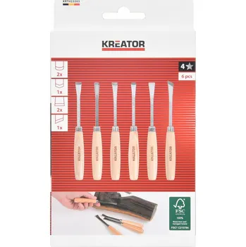 Dláto Sada mini dlát na dřevo s dřevěnou rukojetí, 6 kusů, Kreator KRTH23203