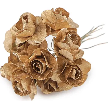 umělá květina Umělá papírová mini růže metalická na drátku, malé, 1 zlatá