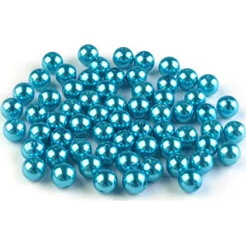 Dětské navlékací korálky Plastové voskové korálky / perly Glance Ø8 mm, malé, F32 tyrkys