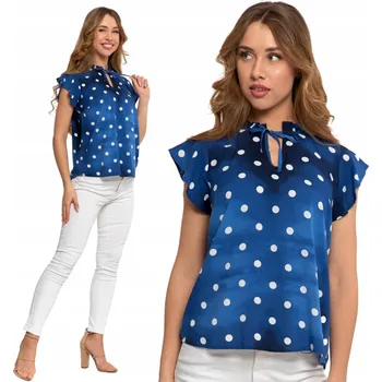 Dámská halenka DÁMSKÁ BLŮZKA KRÁTKÝ RUKÁV VISKÓZA ELEGANTNÍ S VÁZÁNÍM MORAJ VZOR HRÁŠEK 3XL