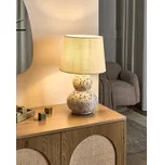 Stolní lampa bílá keramická základna umělecké modré skvrny lněné stínidlo buben obývací pokoj moderní Beliani