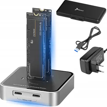 Příslušenství pro datový nosič ADAPTÉR SSD m.2 NVMe PCIe SATA NGFF, POUZDRO NA 2 DISKY M.2 USB 3.2 USB-C