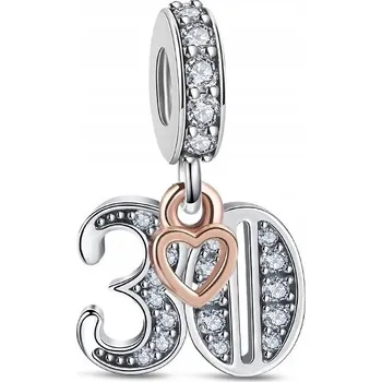 Přívěsek Přívěsek Charm 30. narozeniny výročí s růžovým srdcem