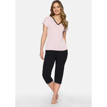Dámské pyžamo Dámské pyžamo CLEO puntíky růžovo-černé [S]
