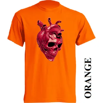 Pánská móda panske-levne-bavlnene-tricko-digi-potisk-lebka-srdce Barva: Orange - oranžová, velikost: XL