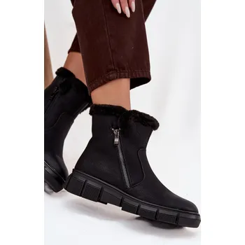 Dívčí sněhule Dámské sněhule Briselle na platformě s kožešinou – černé Velikost: 36