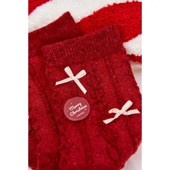 Dámské vánoční ponožky s mašličkami – červené (vlna alpaka) Velikost: 38-41