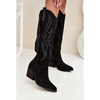 Dámské kozačky Dámské kovbojky na podpatku se zdobením Jovina – černé Velikost: 37