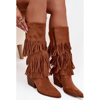 Dámská obuv Dámské zateplené kovbojky s třásněmi Brivina – camel Velikost: 38