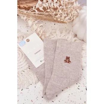 Pánské ponožky Dámské teplé ponožky s vlna a motivem medvídka – šedé Velikost: 35-38