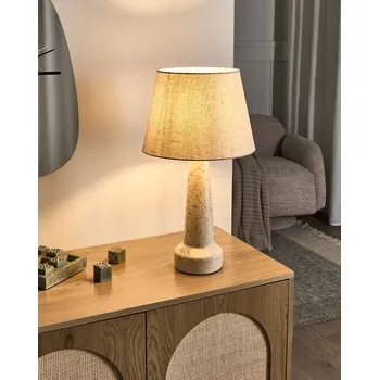 Stojací lampa Stolní lampa světle béžová keramická základna lněné stínidlo ve tvaru bubnu modré tečky moderní styl obývací pokoj ložnice Beliani