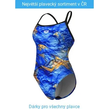 Dámské plavky Arena Performance Gold Leaves Challenge Back Blue River Multi/Black S - UK32