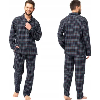 Pánské pyžamo KEY PÁNSKÉ FLANELOVÉ PYŽAMO MNS 480 B25 XL TMAVĚ MODRÉ