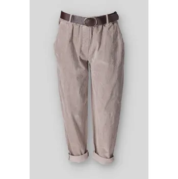 Trendy kalhoty manšestr s páskem 242979 barva: hnědá-fango