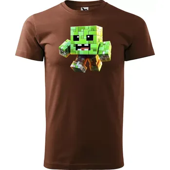 Sablio Tričko s potiskem Blocks Mob - hnědé S