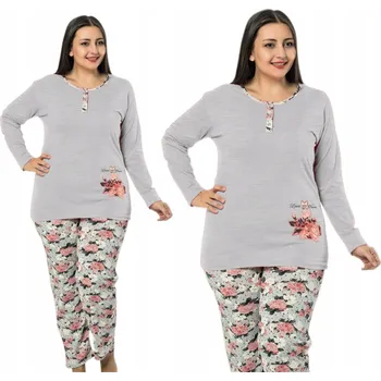 Dámské oblečení Dámské bavlněné pyžamo s dlouhým rukávem a dlouhými kalhotami, nadměrná velikost 3XL