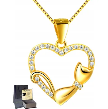 Náhrdelník Pozlacený Náhrdelník Srdce Koťátko Stříbro 925 Dárek