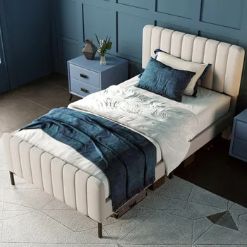 Postel Jednolůžková dřevěná postel Arhatreya 90x200, béžové odstíny